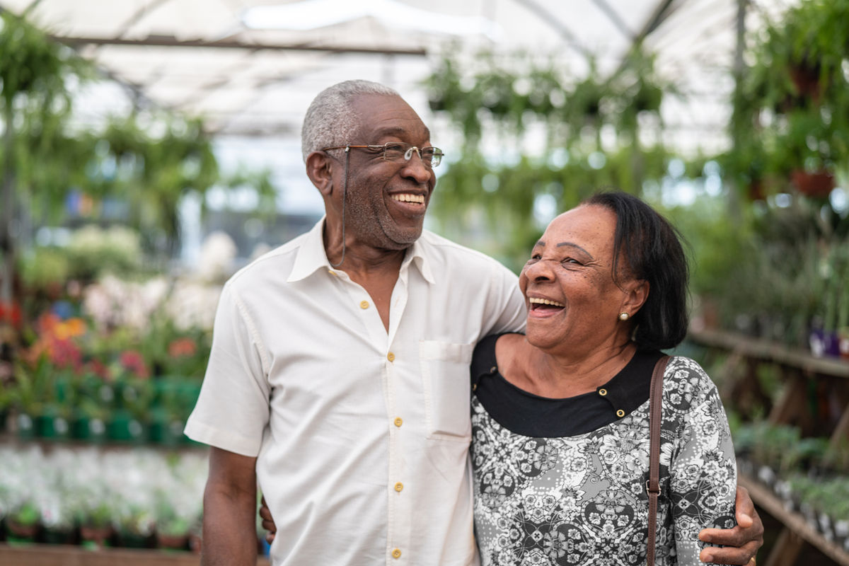 A smiling older couple spending time together